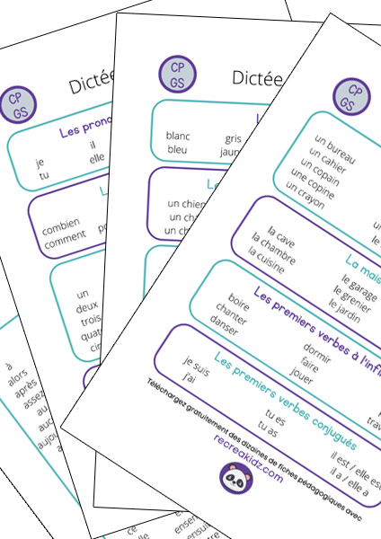 Fiche dictée CP gratuit à imprimer en PDF