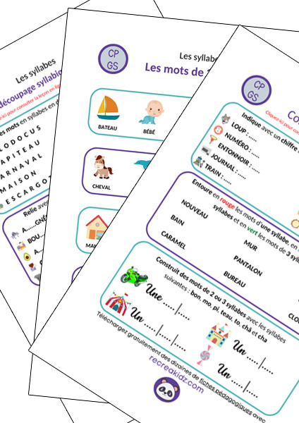 Fiches d'exercices et jeux sur les syllabes CP à imprimer en PDF