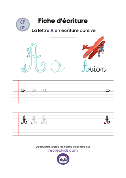 Écriture lettre A cursive attaché majuscule & minuscule