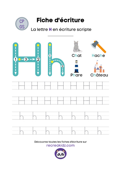 Écriture lettre H script majuscule & minuscule