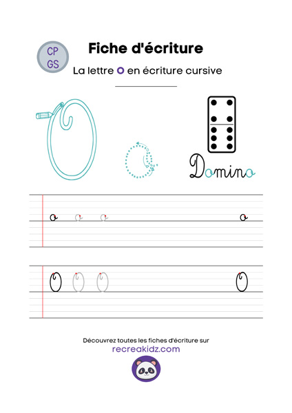 Écriture lettre O cursive attaché majuscule & minuscule