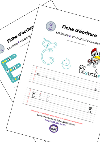 Fiche écriture lettre E à imprimer pdf