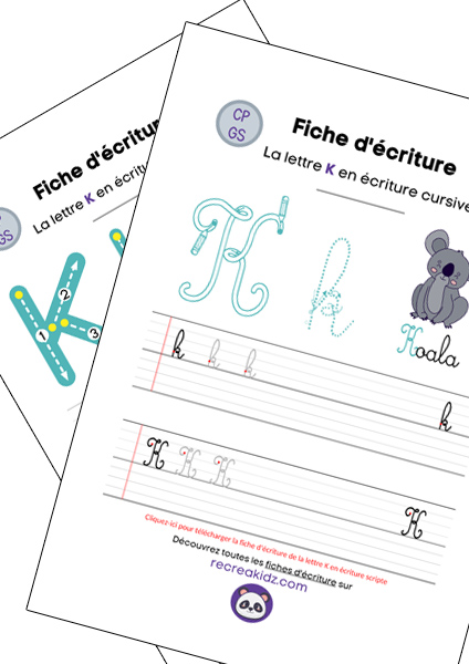 Fiche écriture lettre K à imprimer pdf