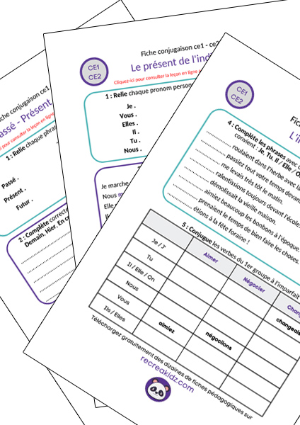 Fiche exercices conjugaison CE1 - CE2 à imprimer PDF
