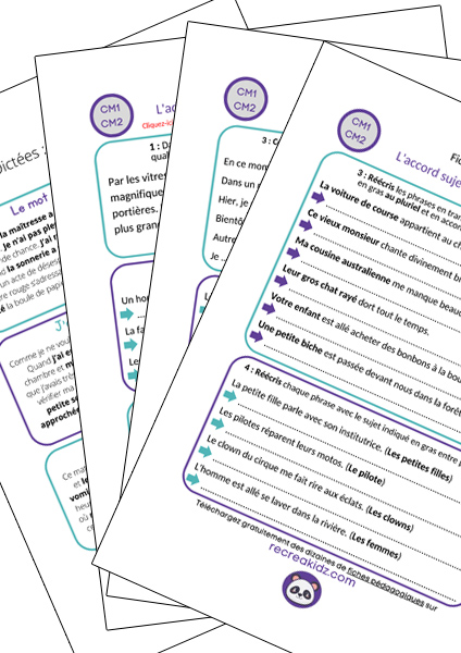 Fiche exercices de français CM1 - CM2 à imprimer PDF