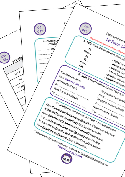 Fiche exercices futur simple CE1 - CE2 à imprimer PDF