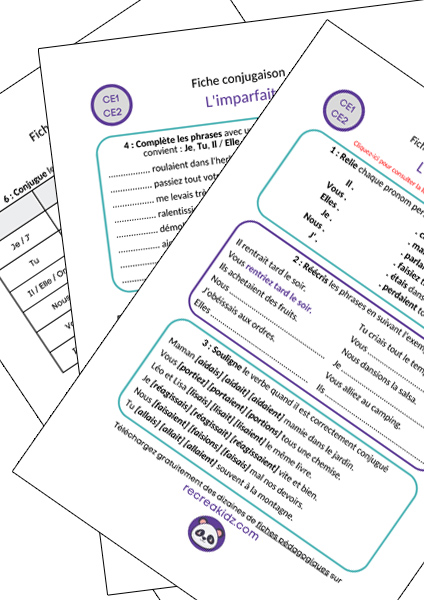 Fiche exercices imparfait CE1 - CE2 à imprimer PDF