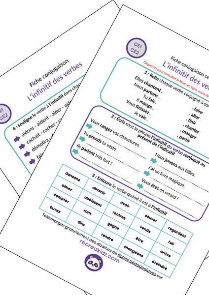 Fiche infinitif des verbes CE1 - CE2 à imprimer en PDF