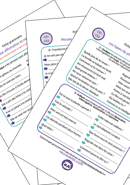 Fiche exercices la phrase CE1 - CE2 à imprimer PDF