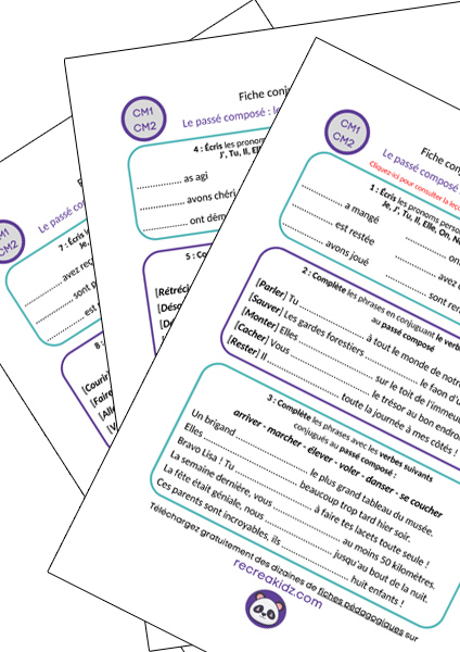 Fiche exercices passé composé CM1 - CM2 à imprimer PDF