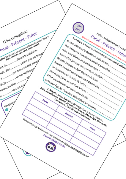 Fiche exercices passé présent futur CM1 - CM2 à imprimer PDF