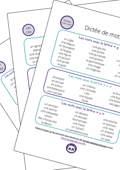 Dictée de mots CE1 - CE2 à imprimer en PDF