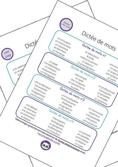 Dictée de mots CM1 - CM2 à imprimer PDF