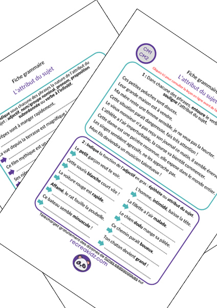 Fiche exercices attribut du sujet CM1 - CM2 à imprimer PDF