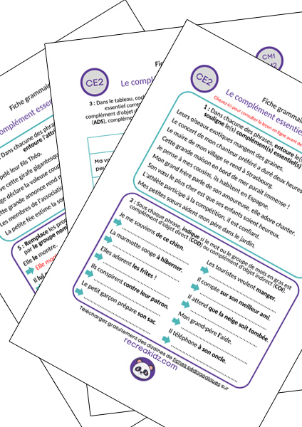 Fiche exercices complément du verbe CE2 - CM1 - CM2 à imprimer PDF