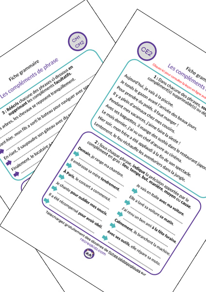 Fiche exercices compléments de phrase CE2 - CM1 - CM2 à imprimer PDF