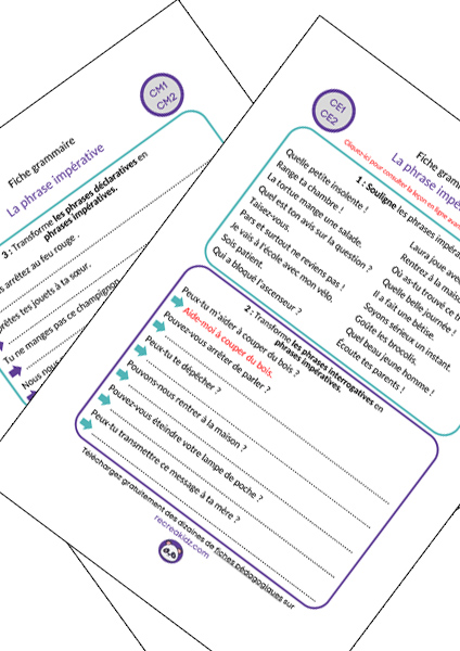 Fiche exercices phrase impérative CE1 - CE2 - CM1 - CM2 à imprimer PDF