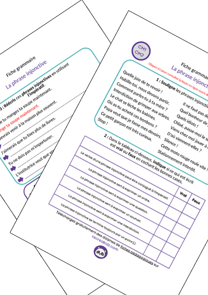 Fiche exercices phrase injonctive CM1 - CM2 à imprimer PDF