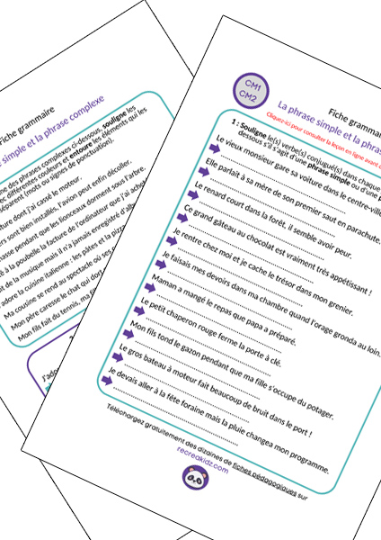 Fiche exercices phrase simple phrase complexe CM1 - CM2 à imprimer PDF