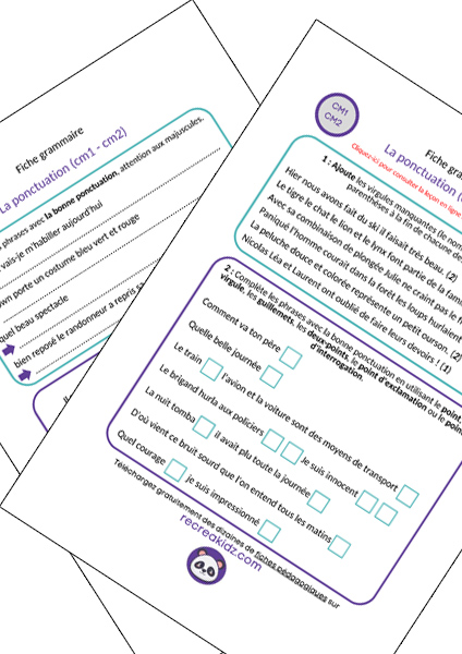 Fiche exercices la ponctuation CM1 - CM2 à imprimer PDF