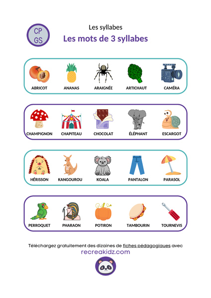 Liste de mots de 3 trois syllabes