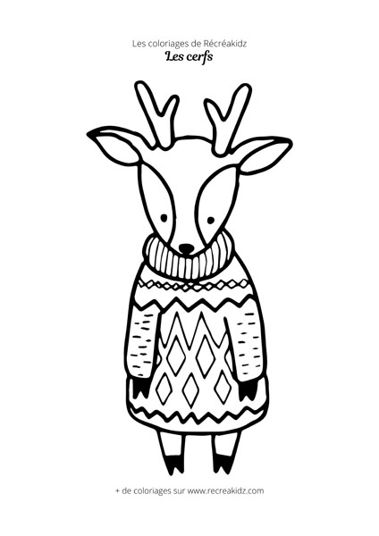 Coloriage de cerf avec pull d'hiver