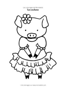 Coloriage de cochon petite fille