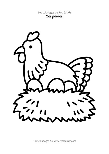 Coloriage poule et oeufs