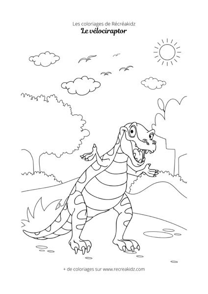 Coloriage de vélociraptor rigolo