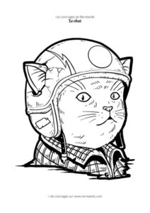 Coloriage chat avec casque