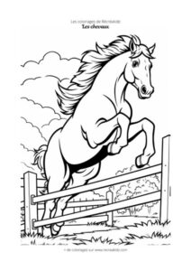 Coloriage cheval qui saute un obstacle