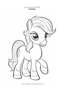 Coloriage poney noir et blanc