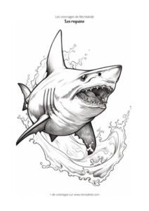 Coloriage requin dans une vague