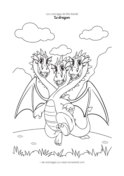 Coloriage dragon à 3 têtes