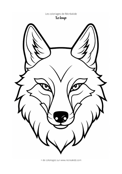 Coloriage tête de loup facile | Dessin à colorier & imprimer en PDF