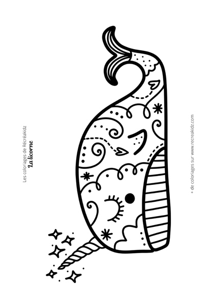 Coloriage baleine licorne