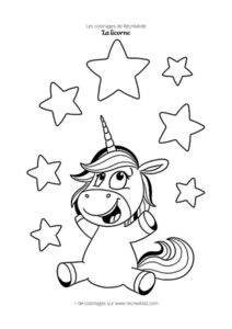 Coloriage bébé licorne avec étoiles