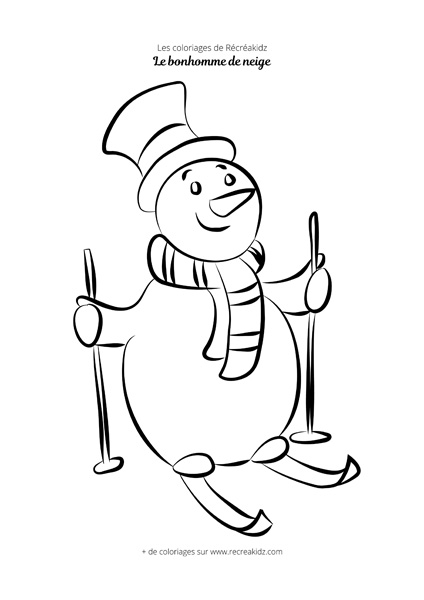 Coloriage bonhomme de neige qui fait du ski