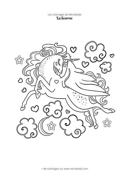 Coloriage licorne ailée