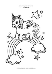 Coloriage licorne arc-en-ciel avec motifs