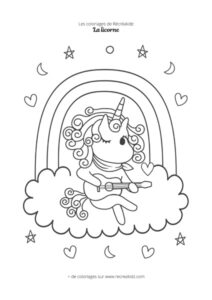 Coloriage licorne arc-en-ciel et guitare