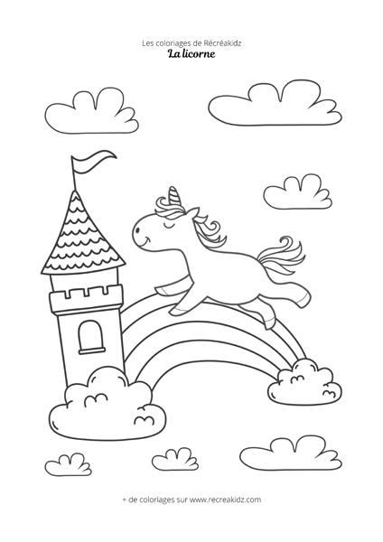 Coloriage licorne arc-en-ciel maternelle