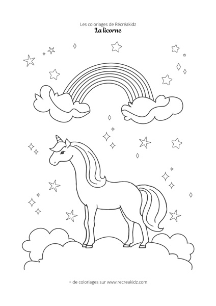 Coloriage licorne arc-en-ciel pour enfant