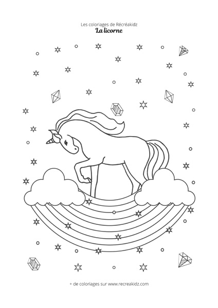 Coloriage licorne arc-en-ciel simple