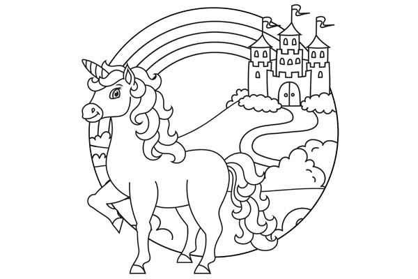 Coloriage licorne château gratuit