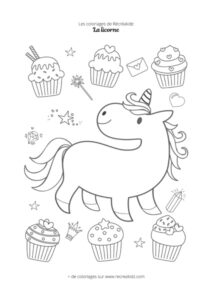 Coloriage licorne cupcake