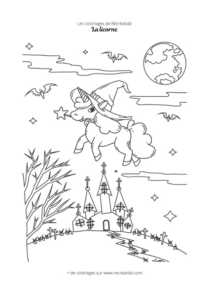 Coloriage licorne Halloween