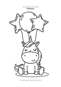 Coloriage licorne kawaii avec ballons