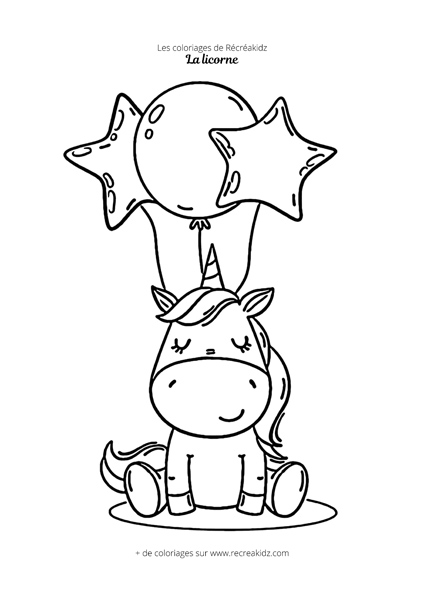 Coloriage licorne kawaii avec ballons