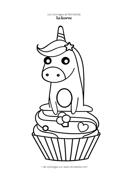 Coloriage licorne kawaii cupcake